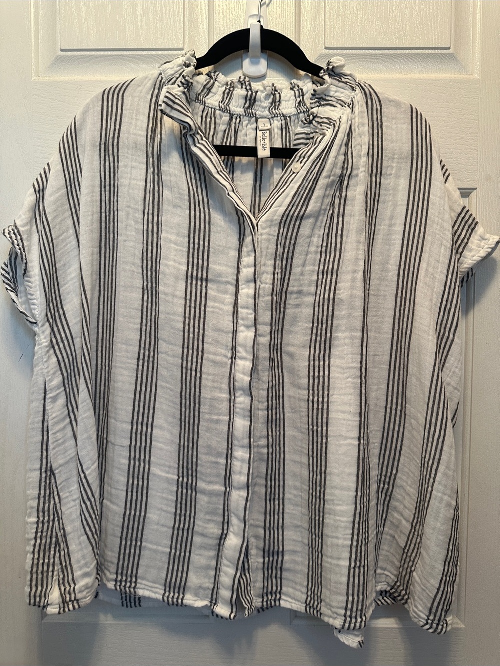 Belle Isle by Torrid 100% Cotton Striped Button-Down Shirt in White & Gray Sz 1